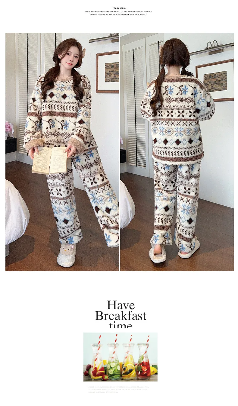 Pyjama femme en velours mi-côtelé, loisir d'hiver, col rond, manches longues, pantalon long, grande taille jusqu'à 110 kg, tenue d'intérieur · Grossiste · OEM · Mondial - Detail 16