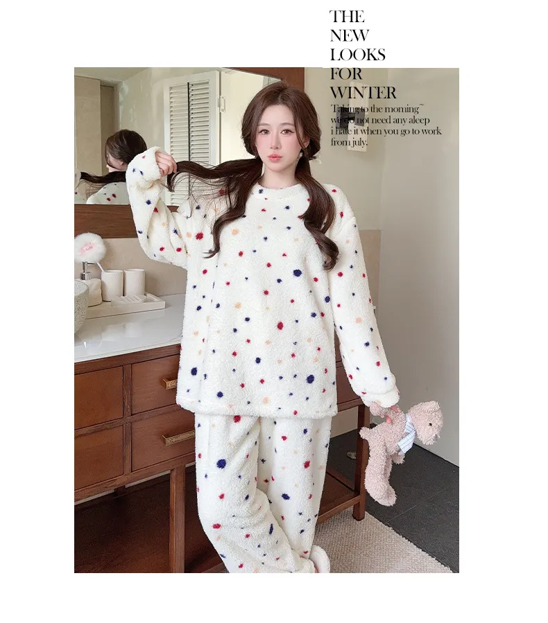 Pyjama femme en velours mi-côtelé, loisir d'hiver, col rond, manches longues, pantalon long, grande taille jusqu'à 110 kg, tenue d'intérieur · Grossiste · OEM · Mondial - Detail 10