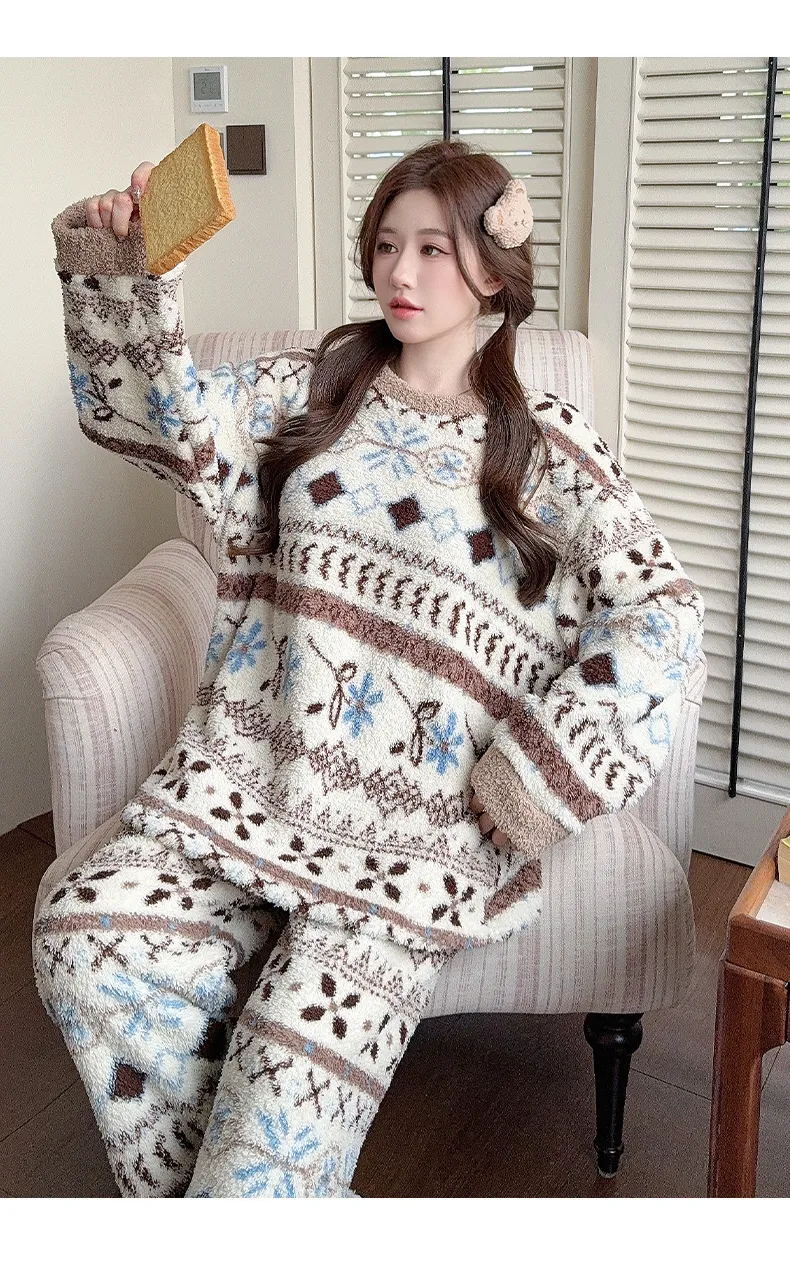 Pyjama femme en velours mi-côtelé, loisir d'hiver, col rond, manches longues, pantalon long, grande taille jusqu'à 110 kg, tenue d'intérieur · Grossiste · OEM · Mondial - Detail 14