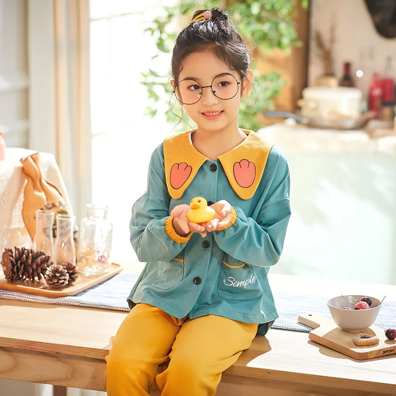 2903# Girls' Pure Cotton Cardigan Pajama Set, Long Sleeve Long Pants, Loungewear for Big Kids · Wholesale · OEM · Worldwide Shipping - View 2
