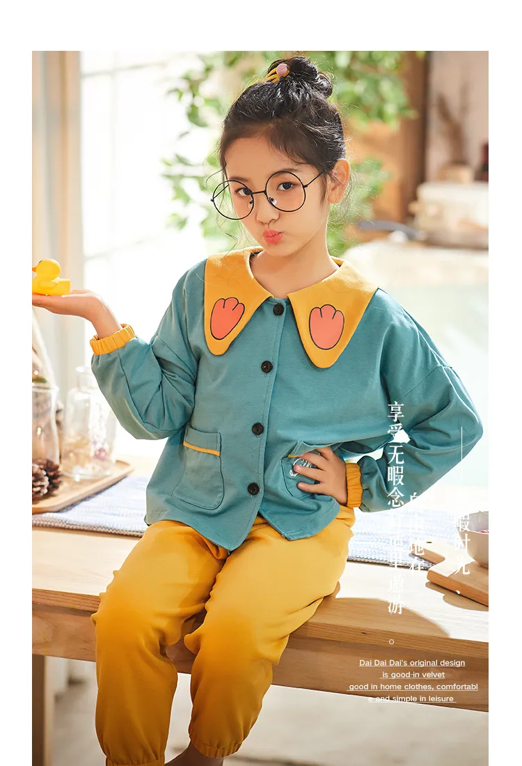 2903# Girls' Pure Cotton Cardigan Pajama Set, Long Sleeve Long Pants, Loungewear for Big Kids · Wholesale · OEM · Worldwide Shipping - Detail 6