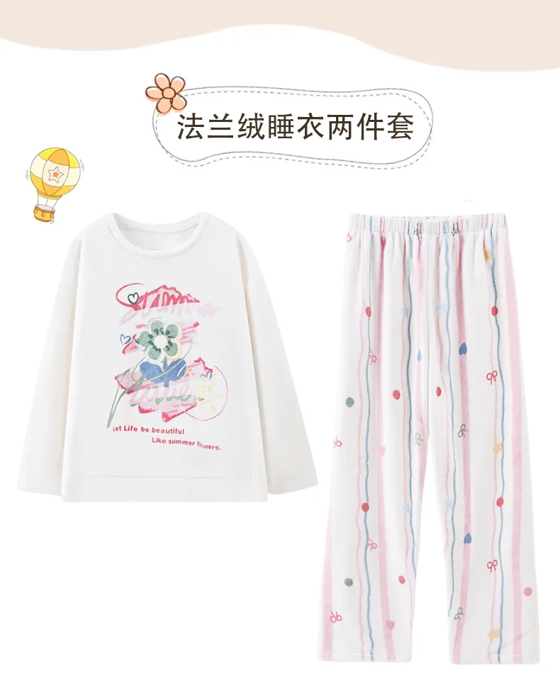 Nouvelle flanelle 260g pyjama femme hiver mi-épais manches longues pantalon long ensemble mignon cartoon ample tenue d'intérieur · Grossiste · OEM · Mondial - Detail 3