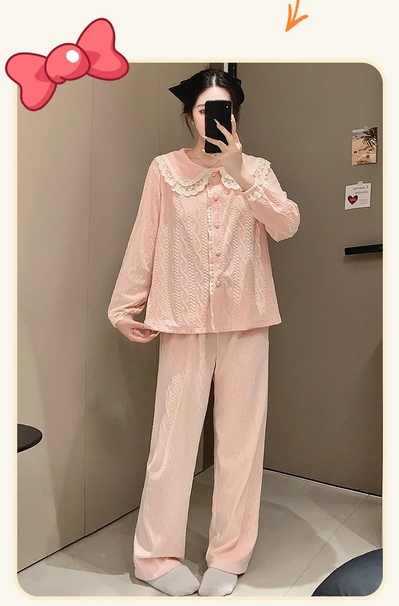 Nouveauté 2026 Ensemble de pyjama femme en velours polaire, manches longues, chaud pour automne-hiver, tenue d'intérieur douce · Grossiste · OEM · Mondial - Detail 13