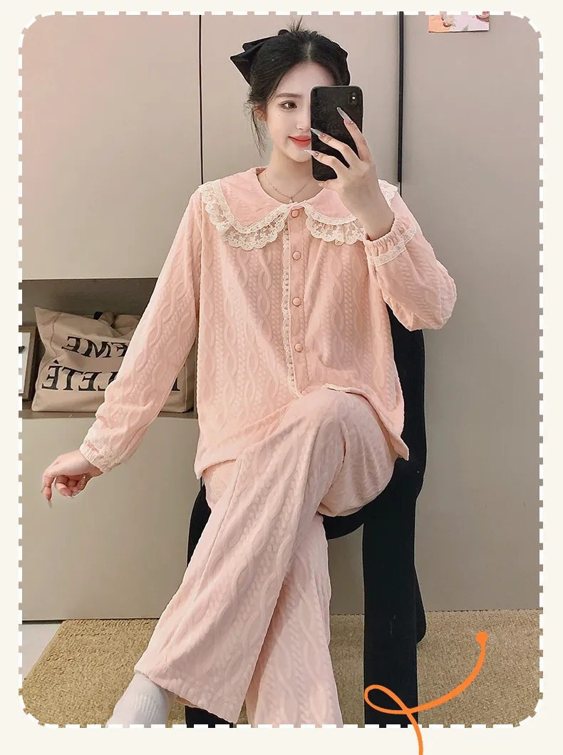 Nouveauté 2026 Ensemble de pyjama femme en velours polaire, manches longues, chaud pour automne-hiver, tenue d'intérieur douce · Grossiste · OEM · Mondial - Detail 12