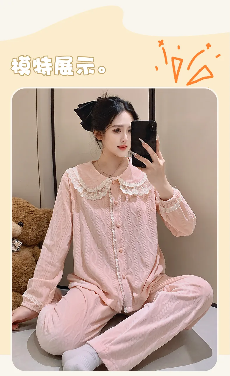 Nouveauté 2026 Ensemble de pyjama femme en velours polaire, manches longues, chaud pour automne-hiver, tenue d'intérieur douce · Grossiste · OEM · Mondial - Detail 8