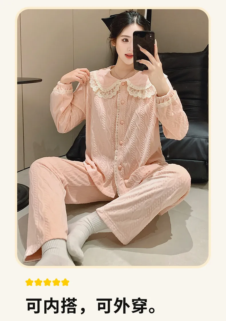 Nouveauté 2026 Ensemble de pyjama femme en velours polaire, manches longues, chaud pour automne-hiver, tenue d'intérieur douce · Grossiste · OEM · Mondial - Detail 10