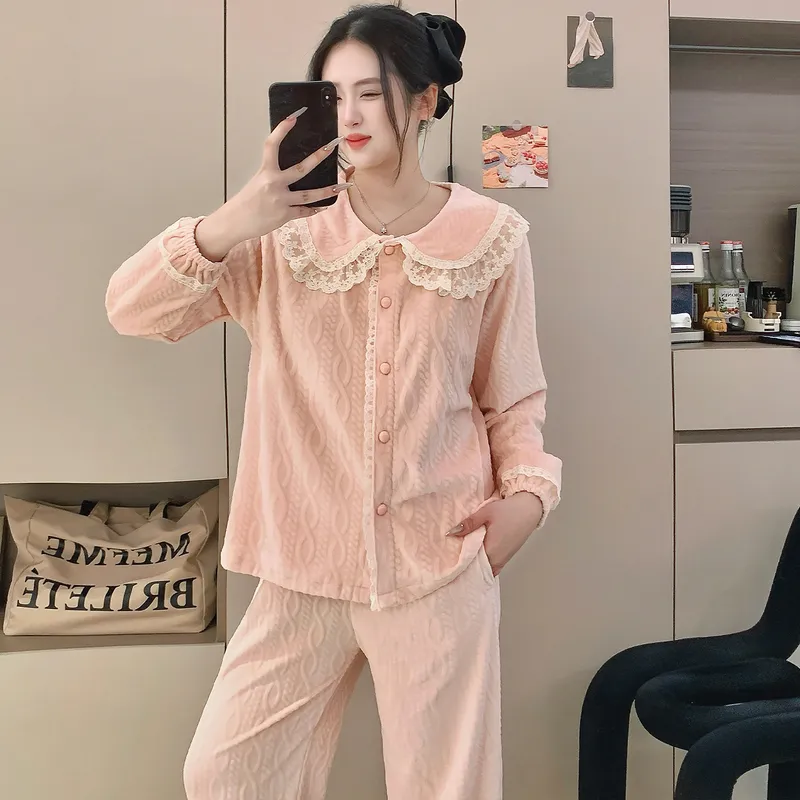 Nouveauté 2026 Ensemble de pyjama femme en velours polaire, manches longues, chaud pour automne-hiver, tenue d'intérieur douce · Grossiste · OEM · Mondial - View 4