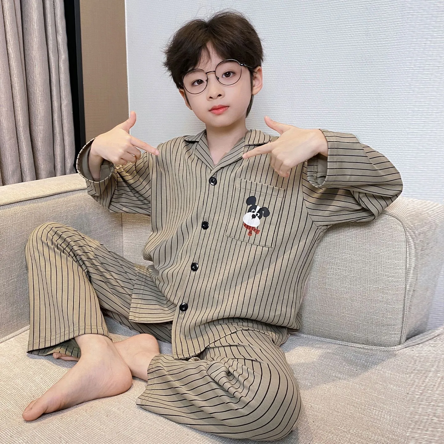 Boys' Cardigan Pajama, Cotton-Like Spring/Autumn Wearable-Outside Loungewear · Wholesale · OEM · Worldwide Shipping - Detail 3