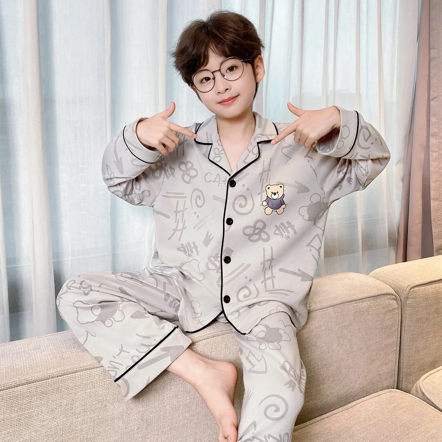 Boys' Cardigan Pajama, Cotton-Like Spring/Autumn Wearable-Outside Loungewear · Wholesale · OEM · Worldwide Shipping - Detail 4
