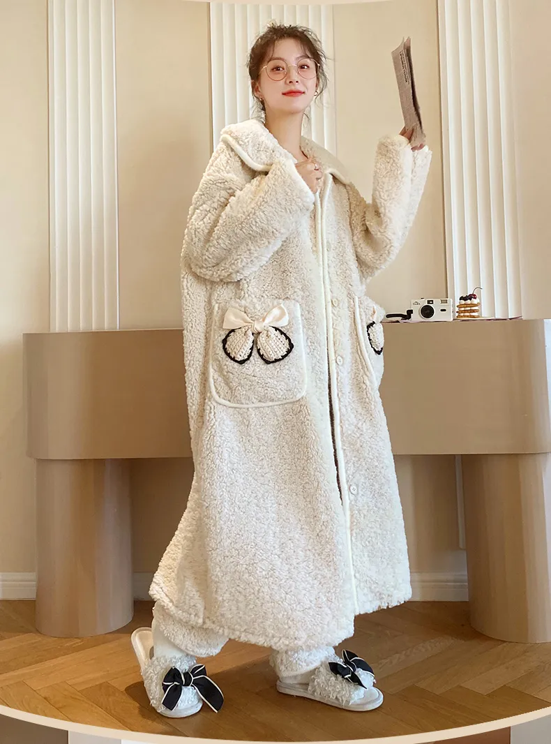 レディース 冬 ロング 長毛 厚手 バスローブ カジュアル 居家 シンプル ロング 外着 保温 ルームウェア 長ズボン付き · 卸売 · OEM · 世界へ発送 - Detail 15