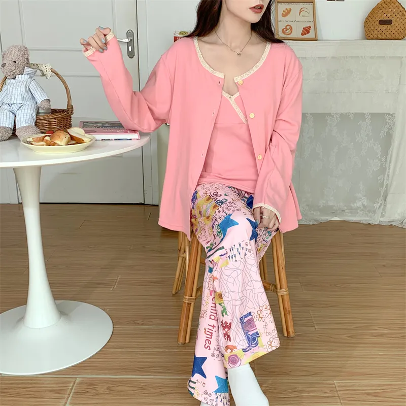 Real Photo Spring/Autumn Dralon Fleece Three-Piece Pajama Set with Sexy Padding, Item 31187-31# · Wholesale · OEM · Worldwide Shipping - Detail 27