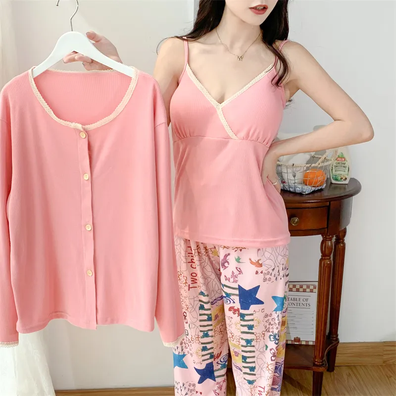 Real Photo Spring/Autumn Dralon Fleece Three-Piece Pajama Set with Sexy Padding, Item 31187-31# · Wholesale · OEM · Worldwide Shipping - Detail 3