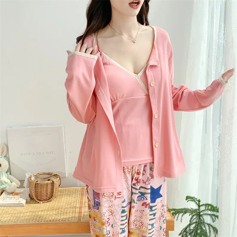 Real Photo Spring/Autumn Dralon Fleece Three-Piece Pajama Set with Sexy Padding, Item 31187-31# · Wholesale · OEM · Worldwide Shipping - Detail 17