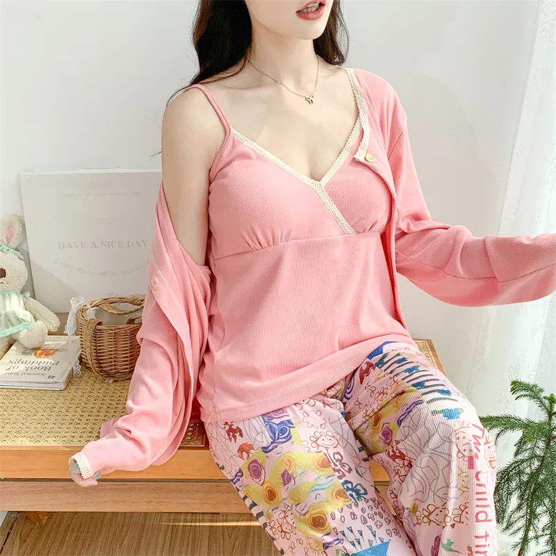 Real Photo Spring/Autumn Dralon Fleece Three-Piece Pajama Set with Sexy Padding, Item 31187-31# · Wholesale · OEM · Worldwide Shipping - Detail 21
