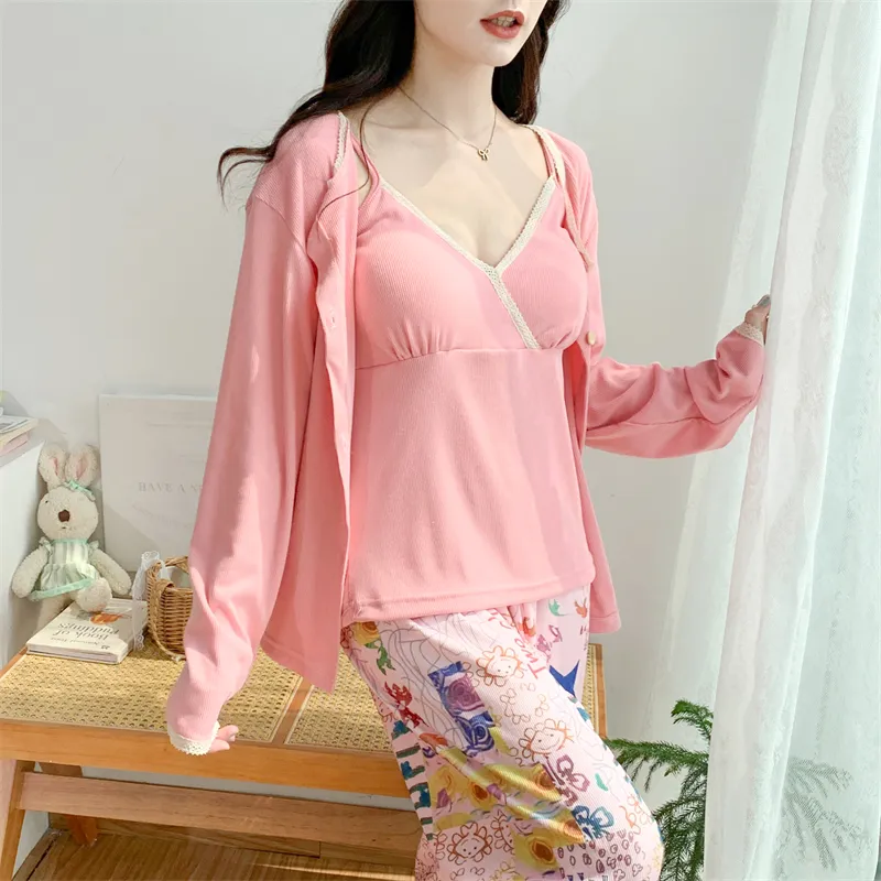 Real Photo Spring/Autumn Dralon Fleece Three-Piece Pajama Set with Sexy Padding, Item 31187-31# · Wholesale · OEM · Worldwide Shipping - Detail 20