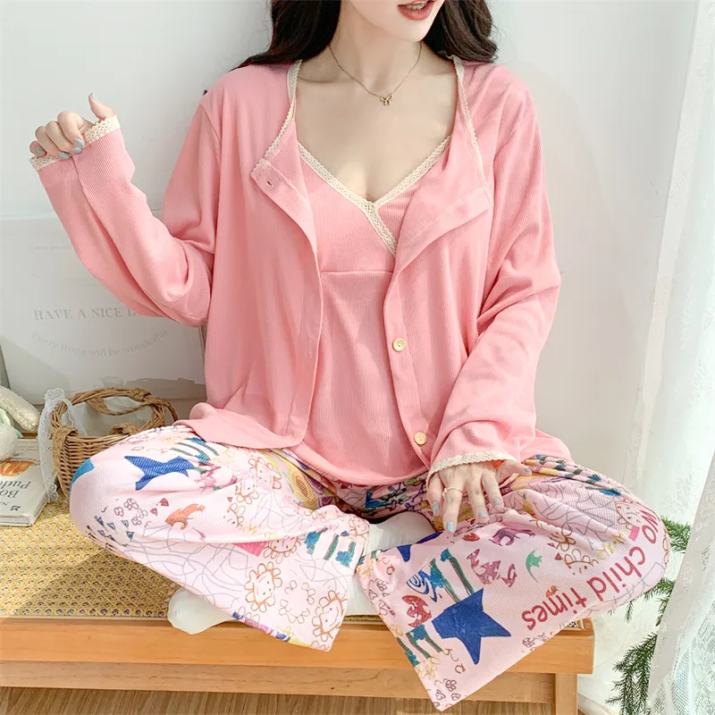 Real Photo Spring/Autumn Dralon Fleece Three-Piece Pajama Set with Sexy Padding, Item 31187-31# · Wholesale · OEM · Worldwide Shipping - View 3