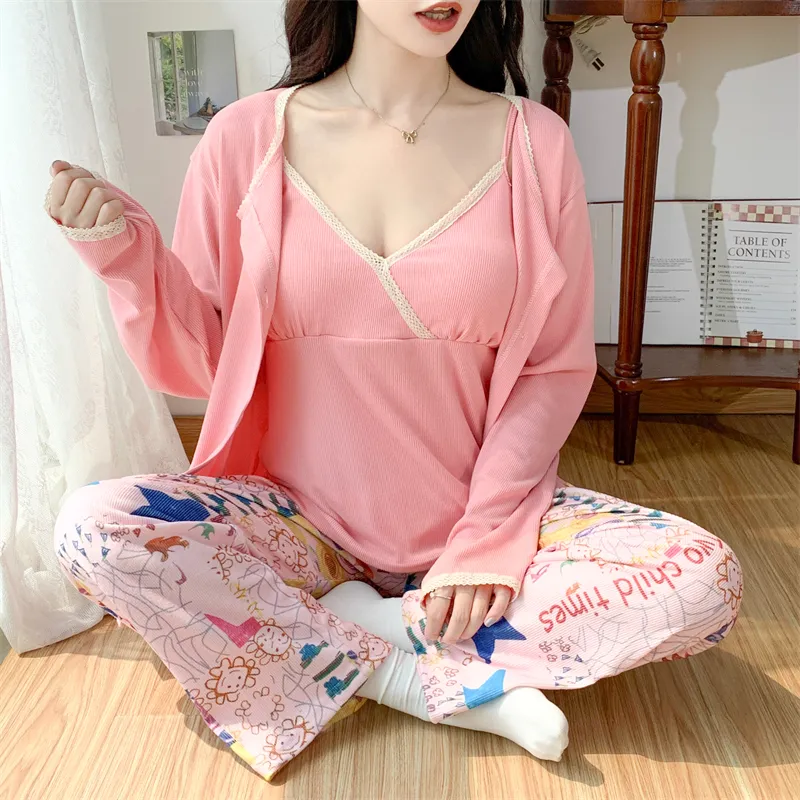 Real Photo Spring/Autumn Dralon Fleece Three-Piece Pajama Set with Sexy Padding, Item 31187-31# · Wholesale · OEM · Worldwide Shipping - Detail 14