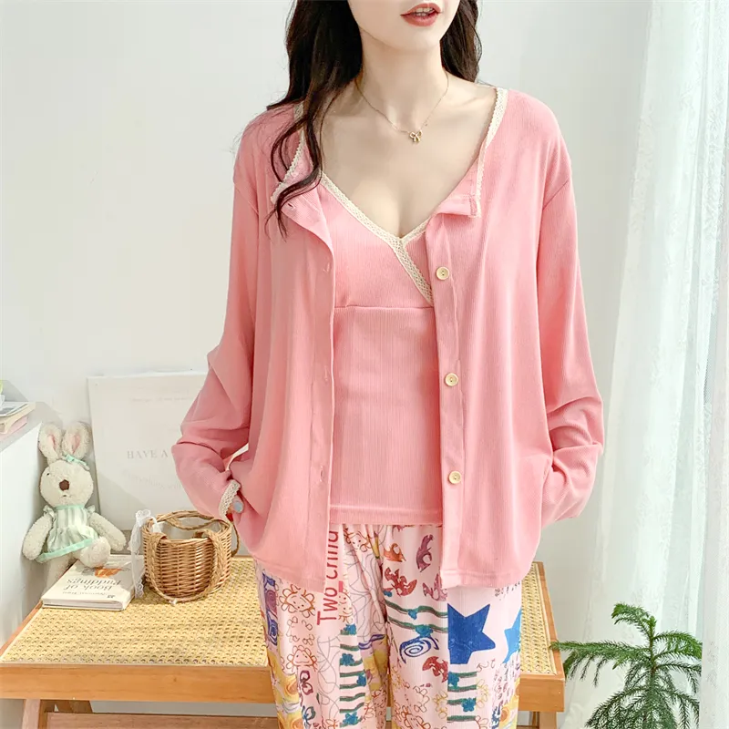 Real Photo Spring/Autumn Dralon Fleece Three-Piece Pajama Set with Sexy Padding, Item 31187-31# · Wholesale · OEM · Worldwide Shipping - Detail 16