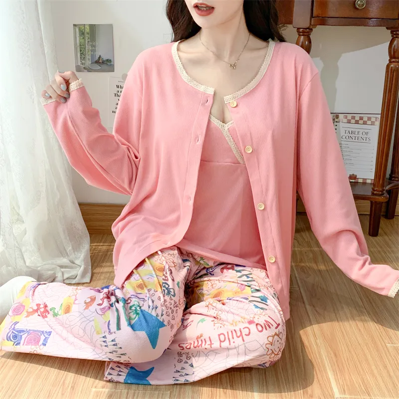 Real Photo Spring/Autumn Dralon Fleece Three-Piece Pajama Set with Sexy Padding, Item 31187-31# · Wholesale · OEM · Worldwide Shipping - Detail 13