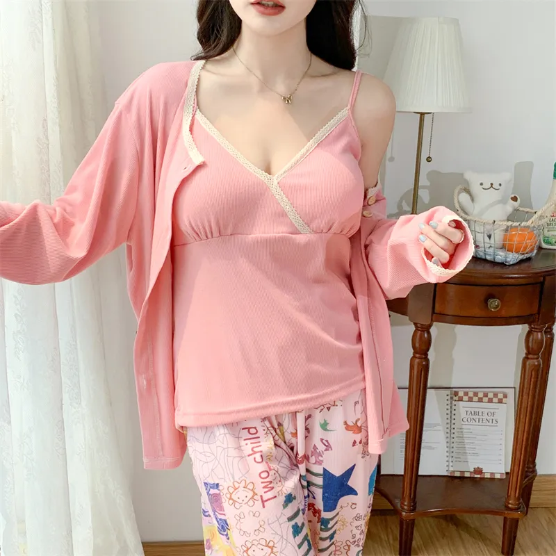Real Photo Spring/Autumn Dralon Fleece Three-Piece Pajama Set with Sexy Padding, Item 31187-31# · Wholesale · OEM · Worldwide Shipping - Detail 7