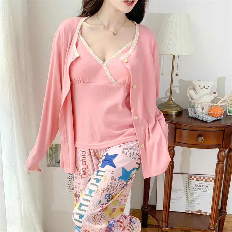Real Photo Spring/Autumn Dralon Fleece Three-Piece Pajama Set with Sexy Padding, Item 31187-31# · Wholesale · OEM · Worldwide Shipping - Detail 5