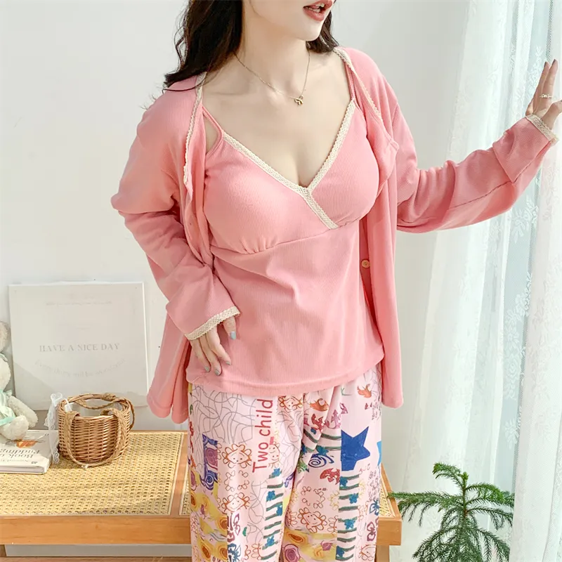 Real Photo Spring/Autumn Dralon Fleece Three-Piece Pajama Set with Sexy Padding, Item 31187-31# · Wholesale · OEM · Worldwide Shipping - View 2