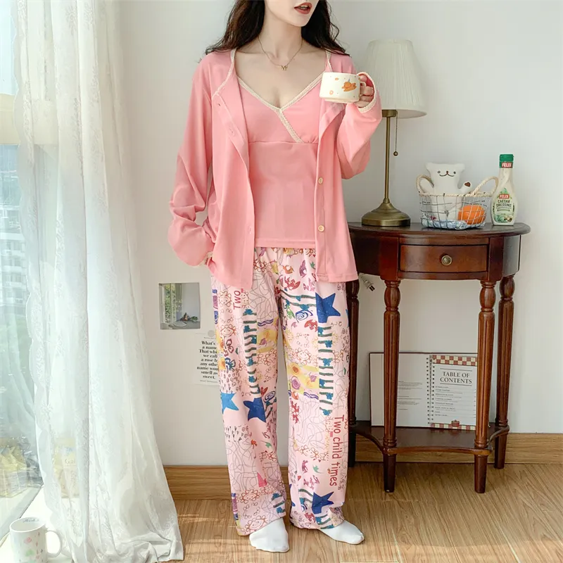 Real Photo Spring/Autumn Dralon Fleece Three-Piece Pajama Set with Sexy Padding, Item 31187-31# · Wholesale · OEM · Worldwide Shipping - Detail 35