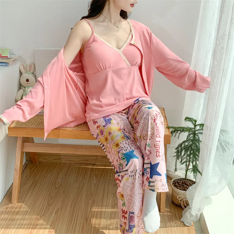 Real Photo Spring/Autumn Dralon Fleece Three-Piece Pajama Set with Sexy Padding, Item 31187-31# · Wholesale · OEM · Worldwide Shipping - View 1