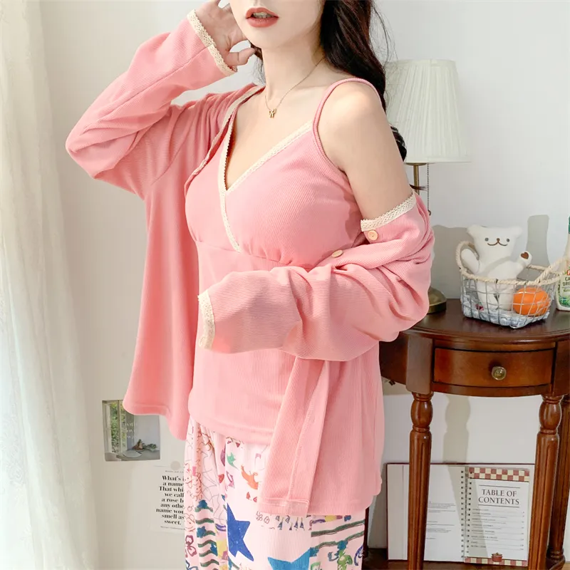 Real Photo Spring/Autumn Dralon Fleece Three-Piece Pajama Set with Sexy Padding, Item 31187-31# · Wholesale · OEM · Worldwide Shipping - Detail 8