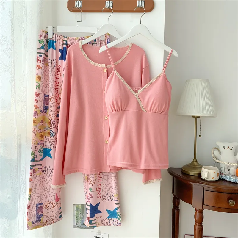 Real Photo Spring/Autumn Dralon Fleece Three-Piece Pajama Set with Sexy Padding, Item 31187-31# · Wholesale · OEM · Worldwide Shipping - View 4
