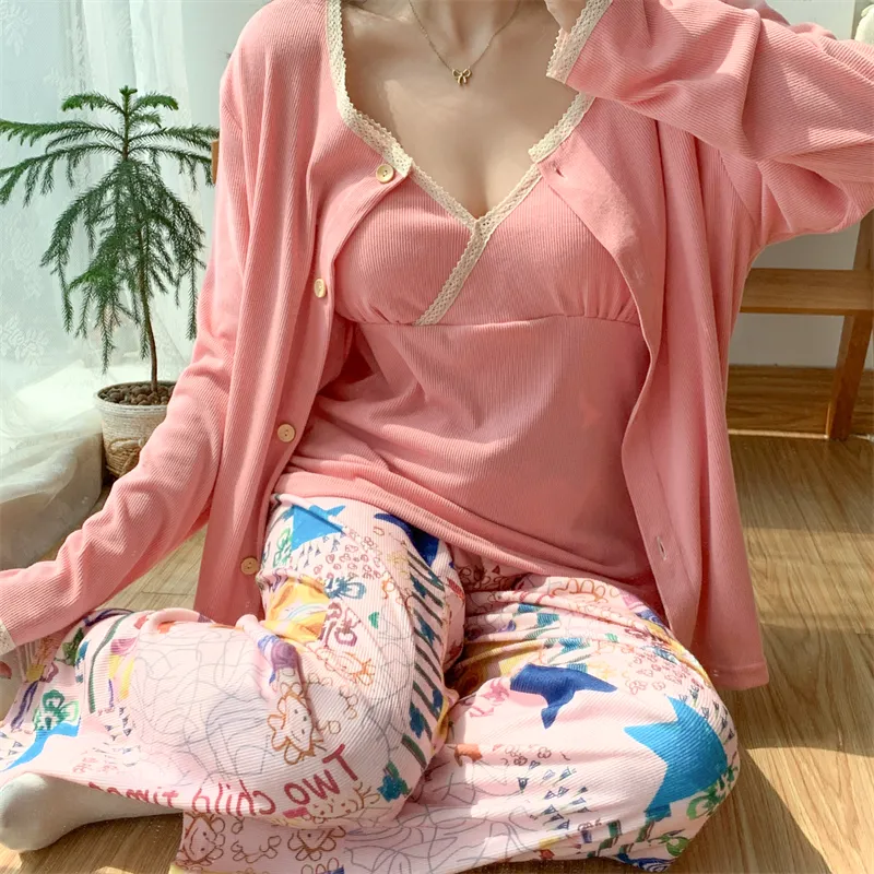 Real Photo Spring/Autumn Dralon Fleece Three-Piece Pajama Set with Sexy Padding, Item 31187-31# · Wholesale · OEM · Worldwide Shipping - Detail 34