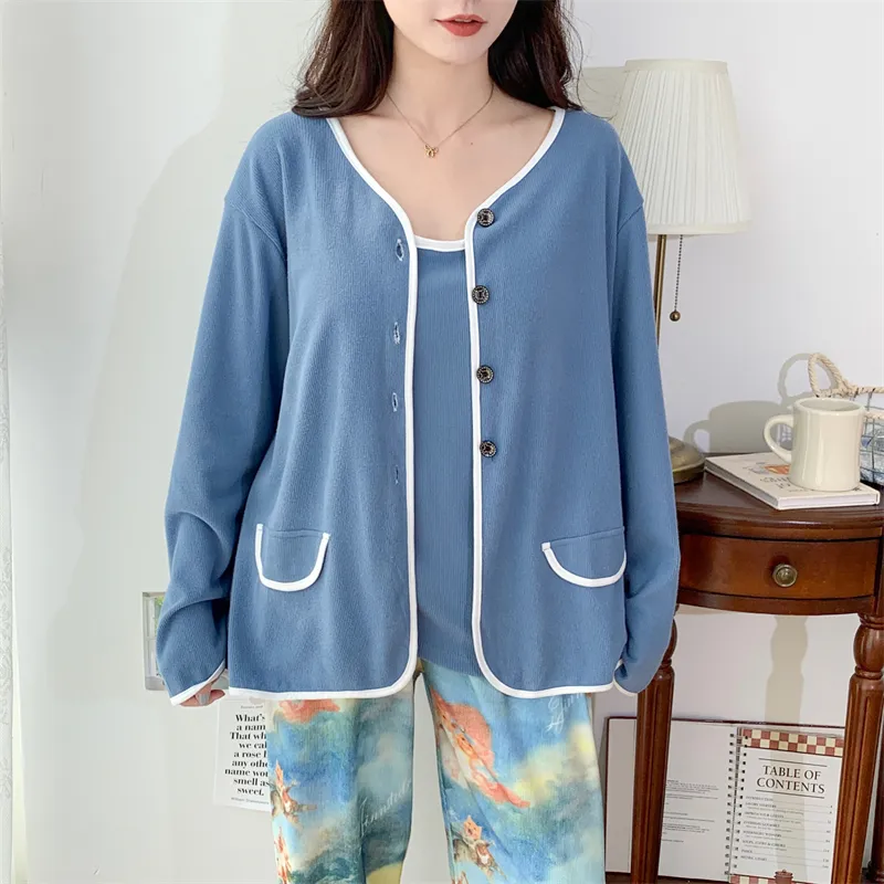 Real Photo Spring/Autumn Dralon Fleece Sexy Three-Piece Pajama Set with Padding, Item 32197-31# · Wholesale · OEM · Worldwide Shipping - Detail 8