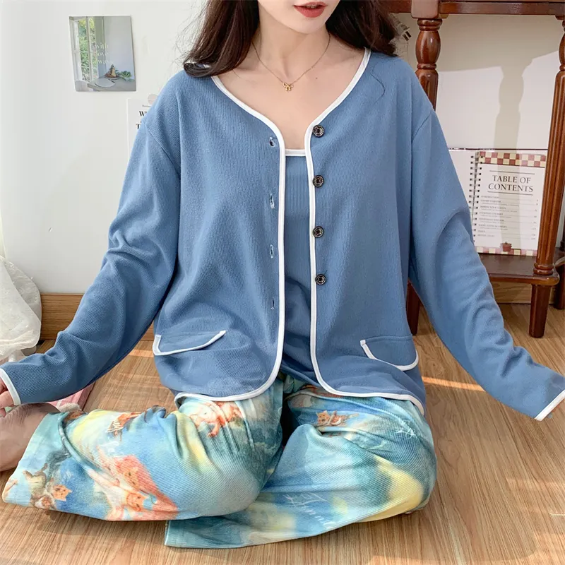 Real Photo Spring/Autumn Dralon Fleece Sexy Three-Piece Pajama Set with Padding, Item 32197-31# · Wholesale · OEM · Worldwide Shipping - Detail 13