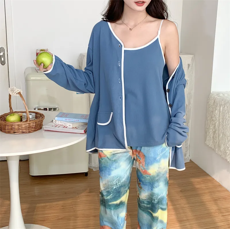 Real Photo Spring/Autumn Dralon Fleece Sexy Three-Piece Pajama Set with Padding, Item 32197-31# · Wholesale · OEM · Worldwide Shipping - Detail 20