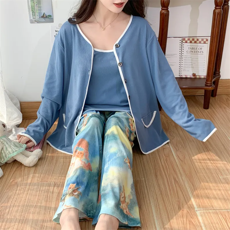 Real Photo Spring/Autumn Dralon Fleece Sexy Three-Piece Pajama Set with Padding, Item 32197-31# · Wholesale · OEM · Worldwide Shipping - Detail 11