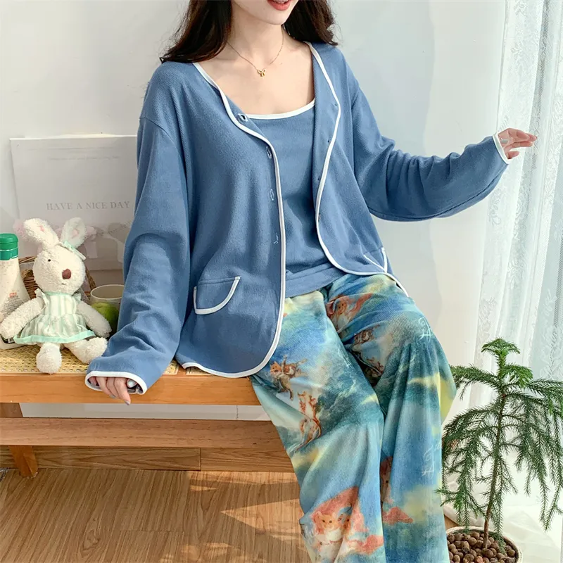 Real Photo Spring/Autumn Dralon Fleece Sexy Three-Piece Pajama Set with Padding, Item 32197-31# · Wholesale · OEM · Worldwide Shipping - Detail 16