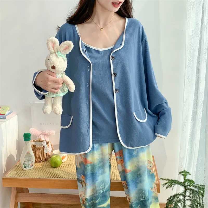 Real Photo Spring/Autumn Dralon Fleece Sexy Three-Piece Pajama Set with Padding, Item 32197-31# · Wholesale · OEM · Worldwide Shipping - View 2