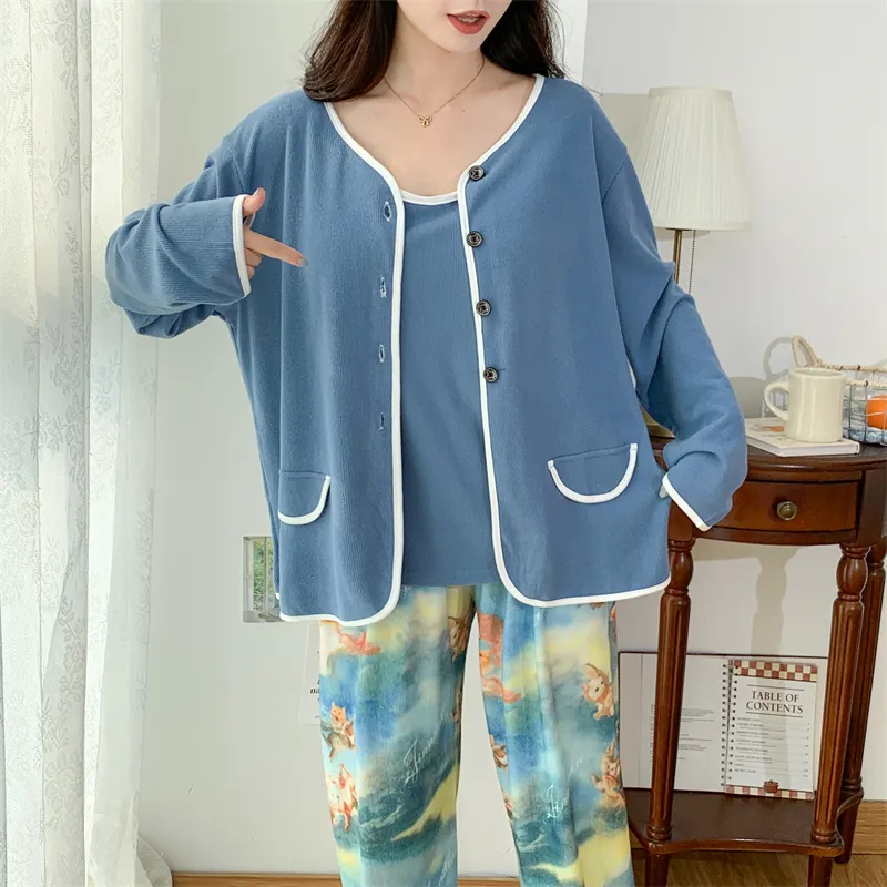 Real Photo Spring/Autumn Dralon Fleece Sexy Three-Piece Pajama Set with Padding, Item 32197-31# · Wholesale · OEM · Worldwide Shipping - Detail 10