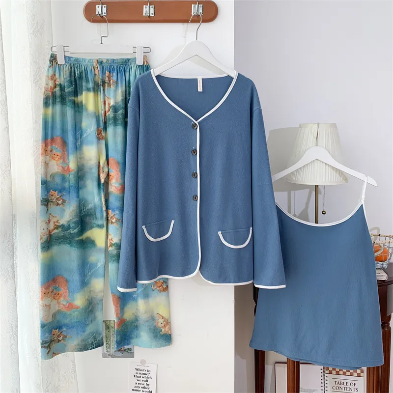 Real Photo Spring/Autumn Dralon Fleece Sexy Three-Piece Pajama Set with Padding, Item 32197-31# · Wholesale · OEM · Worldwide Shipping - Detail 31