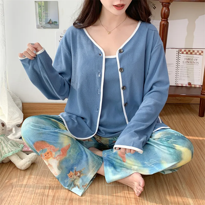 Real Photo Spring/Autumn Dralon Fleece Sexy Three-Piece Pajama Set with Padding, Item 32197-31# · Wholesale · OEM · Worldwide Shipping - Detail 12