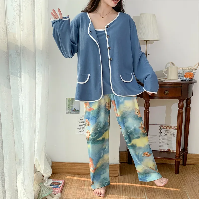 Real Photo Spring/Autumn Dralon Fleece Sexy Three-Piece Pajama Set with Padding, Item 32197-31# · Wholesale · OEM · Worldwide Shipping - Detail 6