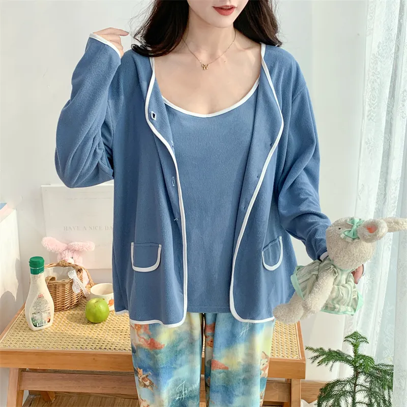 Real Photo Spring/Autumn Dralon Fleece Sexy Three-Piece Pajama Set with Padding, Item 32197-31# · Wholesale · OEM · Worldwide Shipping - Detail 14