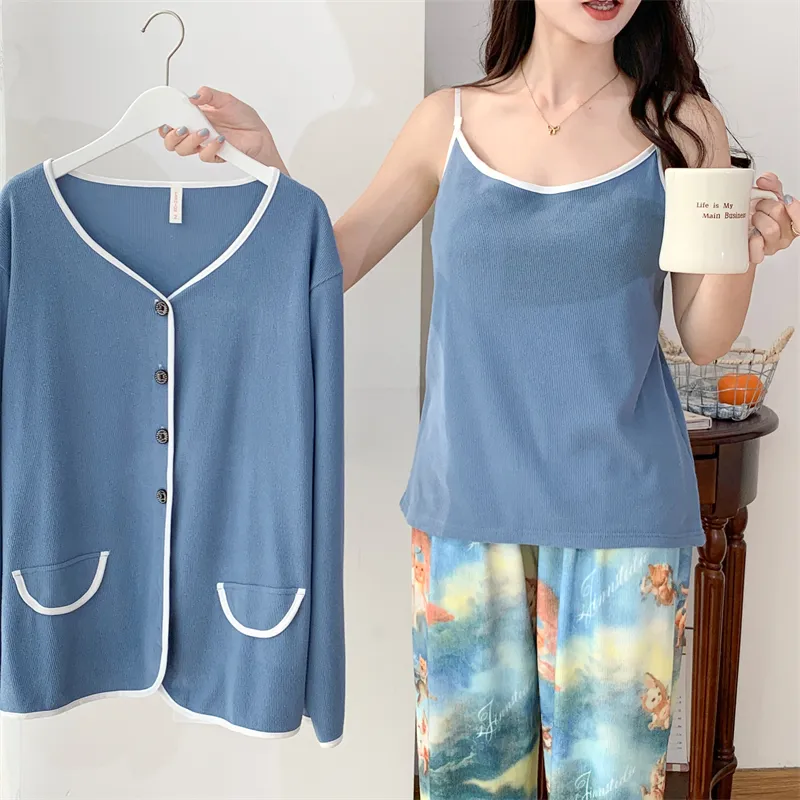 Real Photo Spring/Autumn Dralon Fleece Sexy Three-Piece Pajama Set with Padding, Item 32197-31# · Wholesale · OEM · Worldwide Shipping - Detail 3