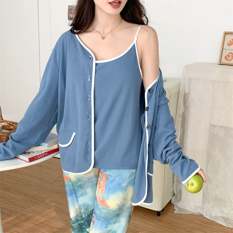 Real Photo Spring/Autumn Dralon Fleece Sexy Three-Piece Pajama Set with Padding, Item 32197-31# · Wholesale · OEM · Worldwide Shipping - Detail 21