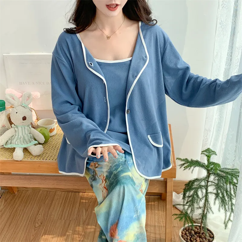 Real Photo Spring/Autumn Dralon Fleece Sexy Three-Piece Pajama Set with Padding, Item 32197-31# · Wholesale · OEM · Worldwide Shipping - Detail 15