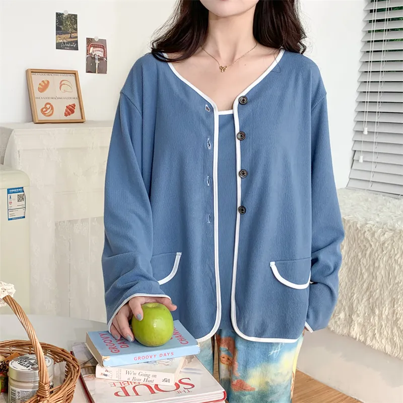 Real Photo Spring/Autumn Dralon Fleece Sexy Three-Piece Pajama Set with Padding, Item 32197-31# · Wholesale · OEM · Worldwide Shipping - Detail 22