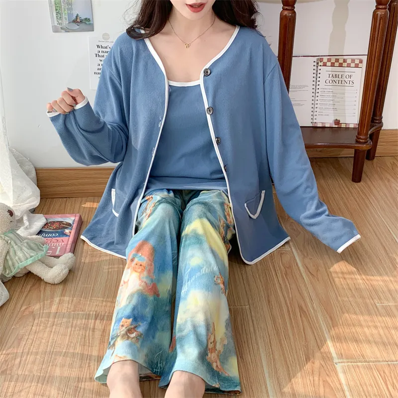 Real Photo Spring/Autumn Dralon Fleece Sexy Three-Piece Pajama Set with Padding, Item 32197-31# · Wholesale · OEM · Worldwide Shipping - View 3
