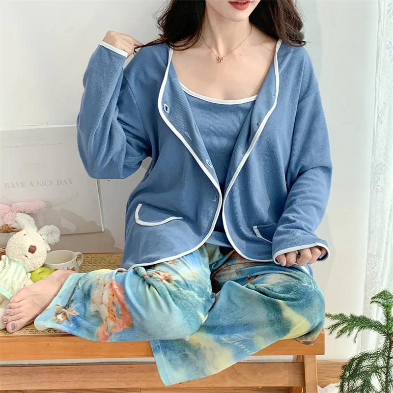 Real Photo Spring/Autumn Dralon Fleece Sexy Three-Piece Pajama Set with Padding, Item 32197-31# · Wholesale · OEM · Worldwide Shipping - Detail 17