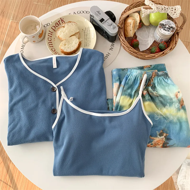 Real Photo Spring/Autumn Dralon Fleece Sexy Three-Piece Pajama Set with Padding, Item 32197-31# · Wholesale · OEM · Worldwide Shipping - Detail 32