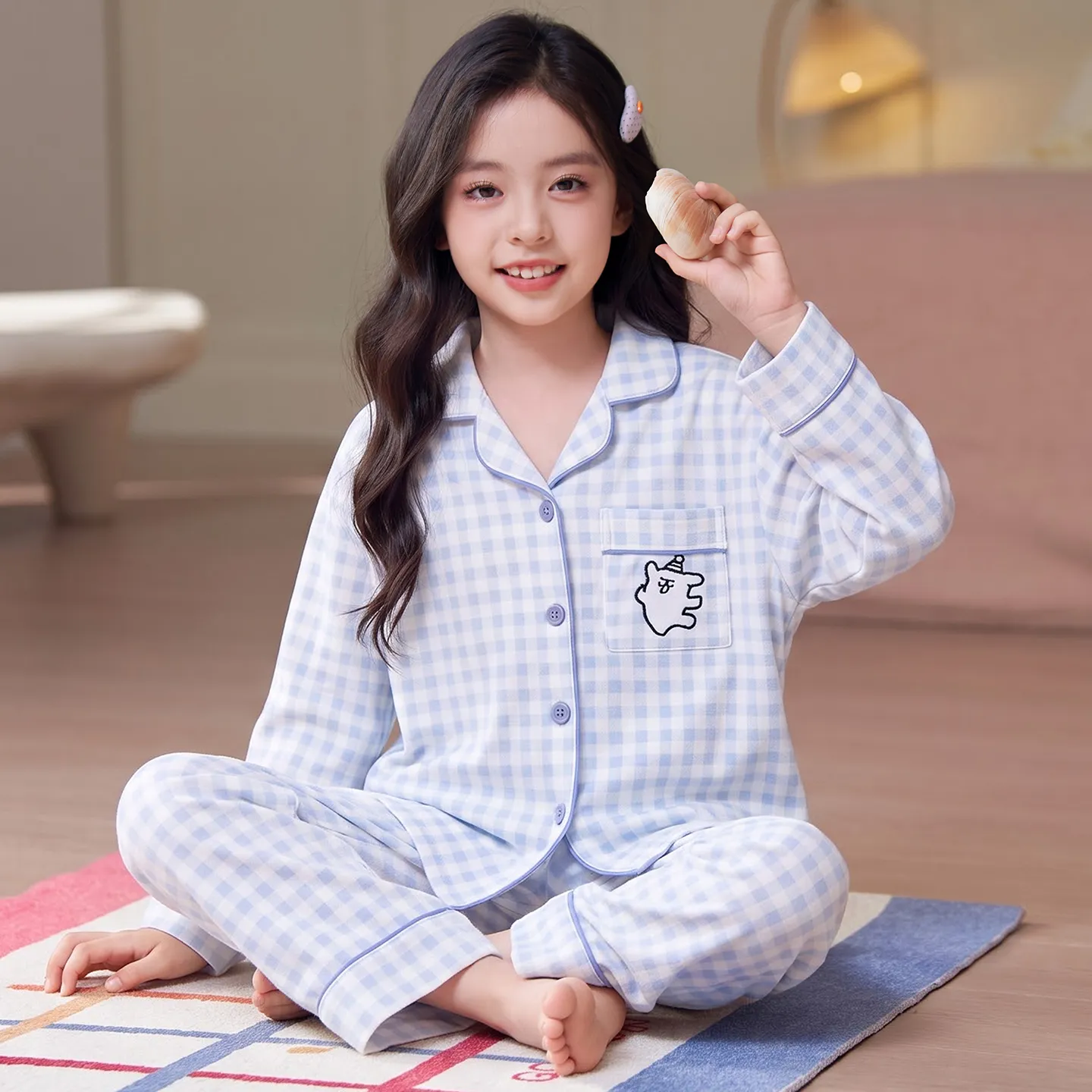 Setelan Piyama Anak Musim Dingin Terbaru untuk Anak Perempuan, Fleece Dralon Lengan Panjang, Pakaian Rumah untuk Anak Usia Besar · Grosir · OEM · Pengiriman Global